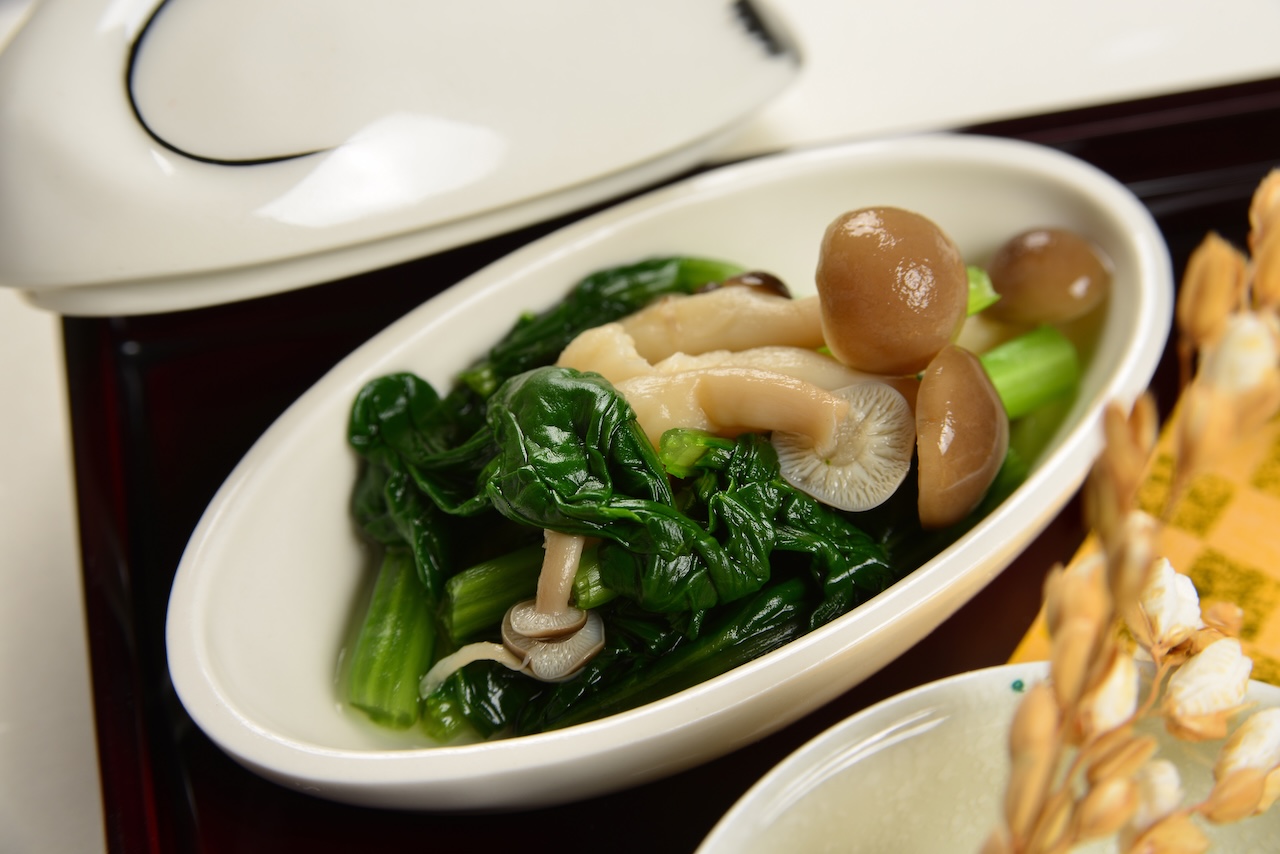 秋野菜お浸し ほうれん草としめじ