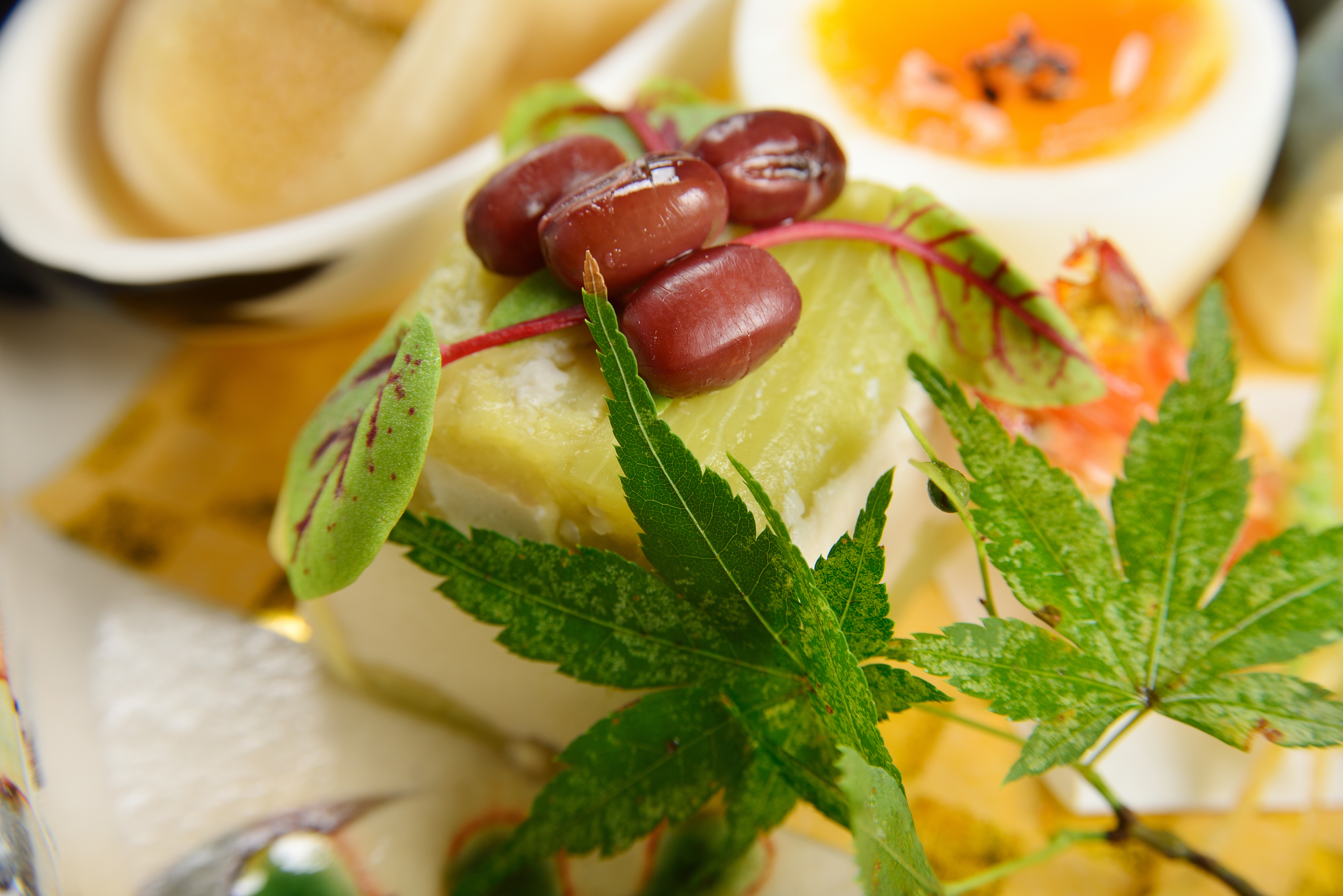 茄子の萩豆腐 小豆と紅葉